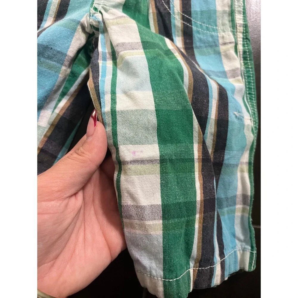 Baby Boden Green Blue Plaid Pull On Pants 12-18 Months Ribbed Waistband - Picture 4 of 6